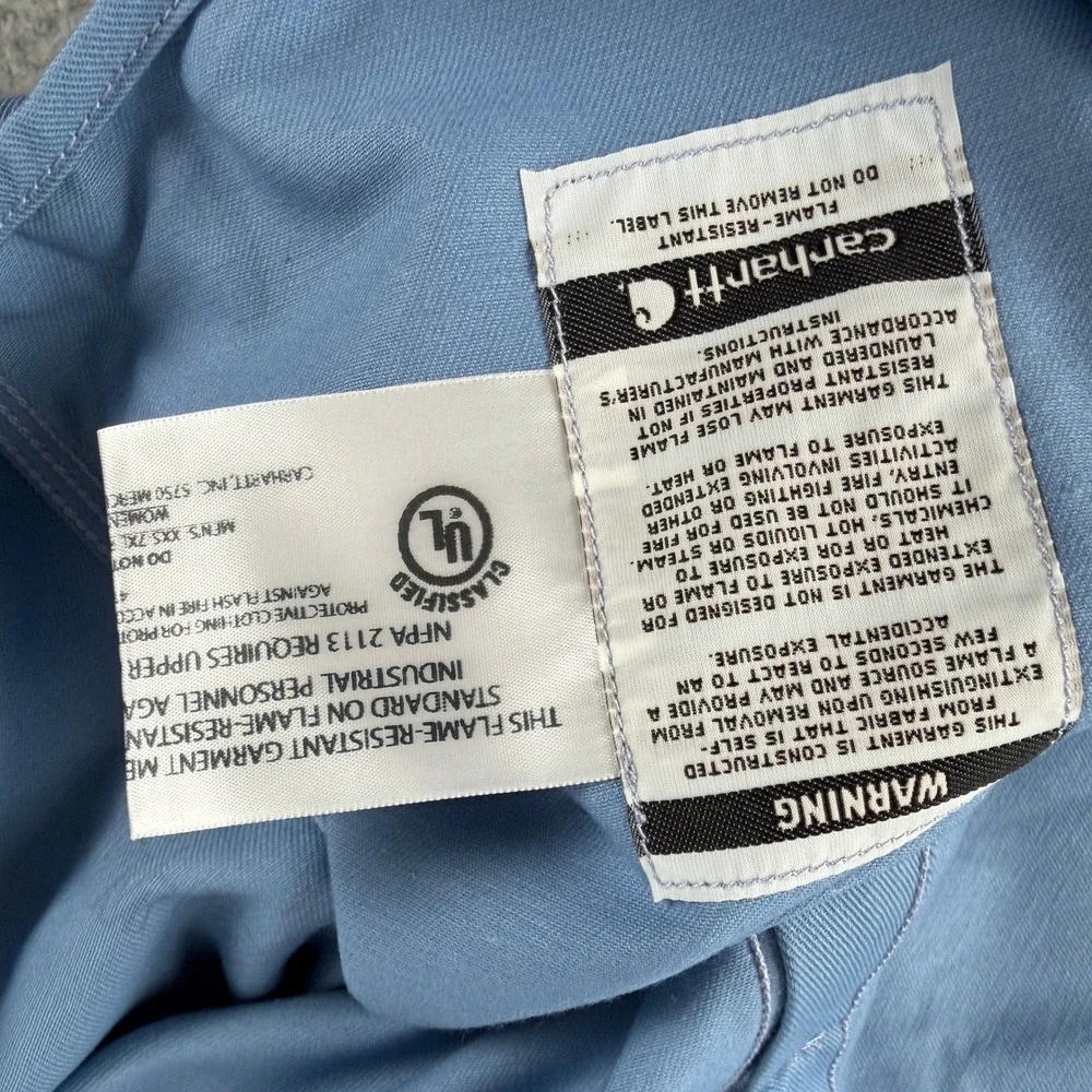 Carhartt FR Shirt Mens LT Blue Flame Resistant‎ Twill Button Down CAT2 Workwear